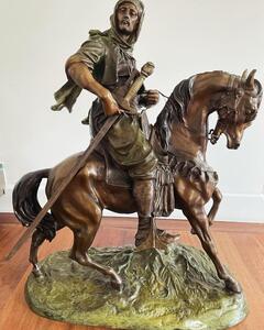 Antoine-Louis Barye, cavalier bédouin, grand bronze polychrome, signé sur sa base, ca 1900, dim: 69x56x29cm